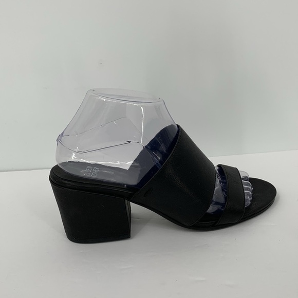 Eileen Fisher Rome slide sandal shoe black leather chunky heel strap mule new 8 - Picture 1 of 6